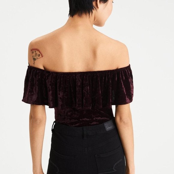 AE Purple Velvet Off-The-Shoulder Bodysuit - Picture 3 of 4